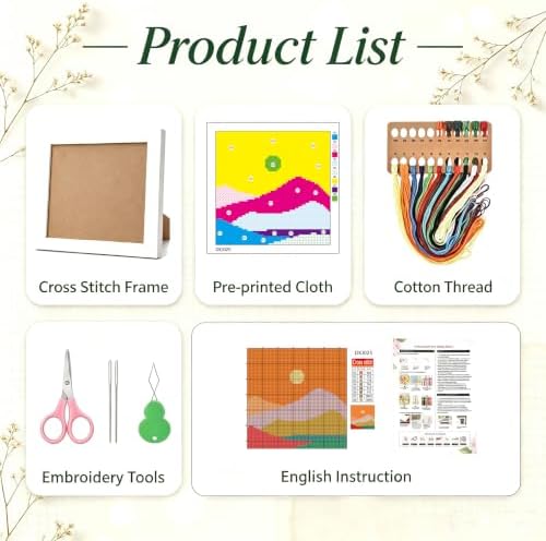 Sun Mountains Stamped Cross Stitch Kits for Adults Beginners with Framed