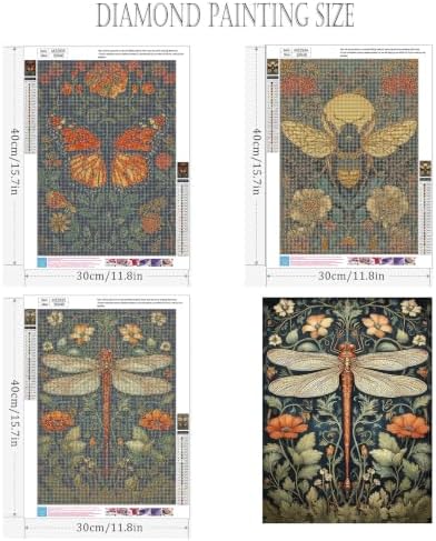 3 Pcs Diamond Art Kits for Adults, 5D Insect Diamond Painting Kits 12x16 In