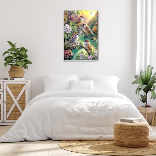 Bowetile Paint by Numbers Birds Kit for Adults, Framed Painting by Numbers Animal, Adults' Paint-by-Number Kits on Canvas, Acrylic Flower Number Painting Gifts for Home Wall Decor, 8x12in