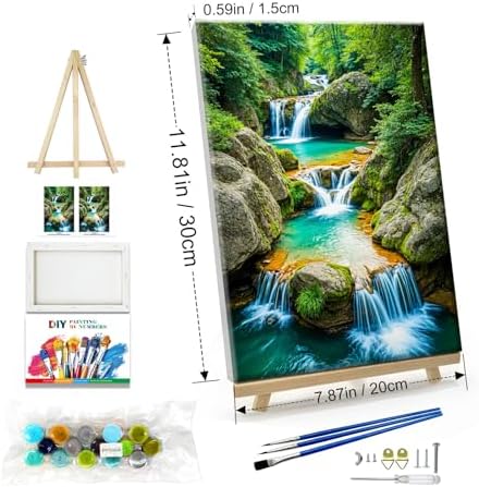 JOOZ Paint by Numbers Kit for Adults with Frame Waterfall 8x12 Inch