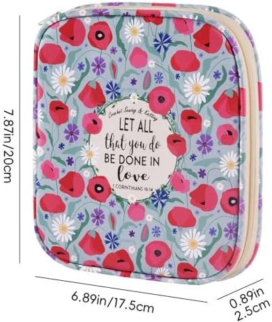 Crochet Hook Case,Portable Zipper Storage Organizer Bag for Crochet Hooks, Knitting Needles, Project & Sewing Supplies, Lightweight,Easy to Hold (No Accessories Included).Green Cartoon Flower