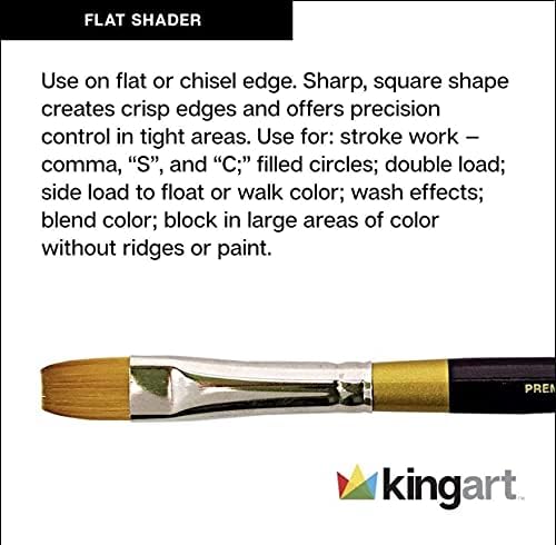 KINGART B-017 Premium 8 pc. Original Gold 9300 Series Shader Artist Brush Set, Synthetic Golden Taklon Hair for Acrylic, Oil, and Gouache Painting, Short Handle, Sizes: 10/0, 0, 2, 4, 6, 8, 10, 12
