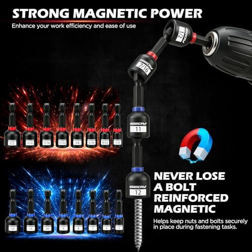 59-Piece Magnetic Nut Driver Bit Set, SAE and Metric Nut Drivers with Screwdriver Bits, Ratchet Wrench, Quick-Change Bit Holder and Storage Case for Automotive Repair, Home Repair and DIY Projects