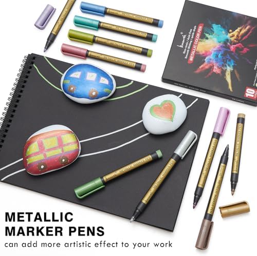 Brusarth Metallic Marker Pens,Medium Point Markers for Rock Painting