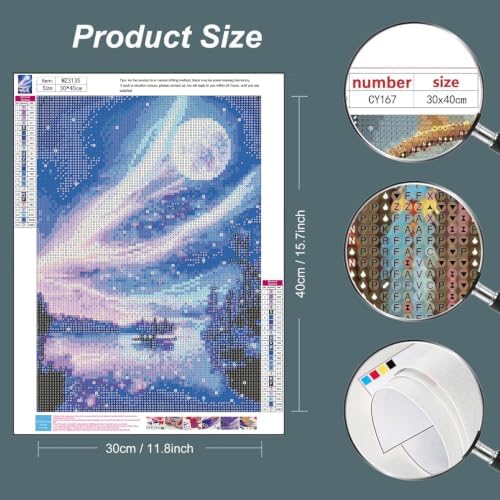 WNPOKN Aurora Moon Diamond Art Kits for Adults 12x16Inch