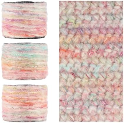 Artisanal Yarn Collection Multifiber Fancy Yarn for Knitting Crocheting Crafts DIY, Set of 3 Rolls(112 Candy Floss Carnival)
