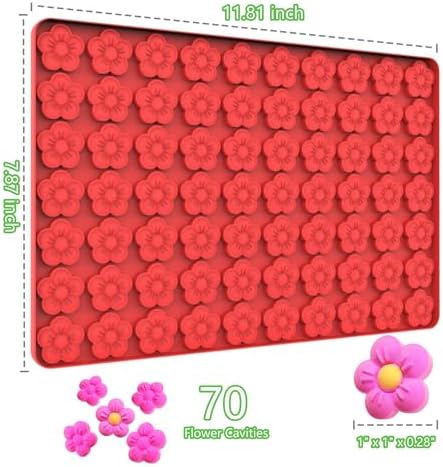 Small Flower Candy Molds Silicone Chocolate Gummy Molds, Blossom Silicone Fondant Cake Mold Mint Molds with Scraper (flower)