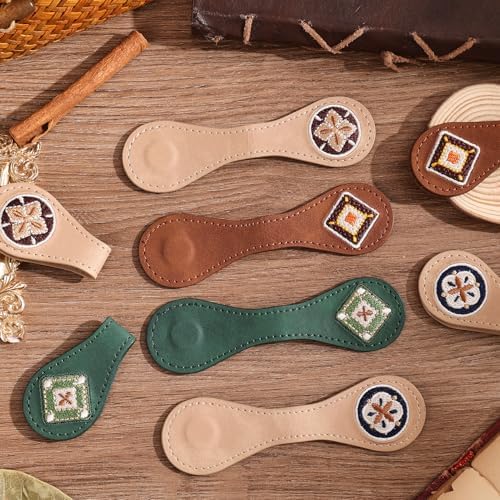 4PCS Vintage Magnetic Leather Bookmark, Leather Magnetic Bookmarks for Women, Magnetic PU Bookmarks Clip Book Accessories, Embroidery Pattern