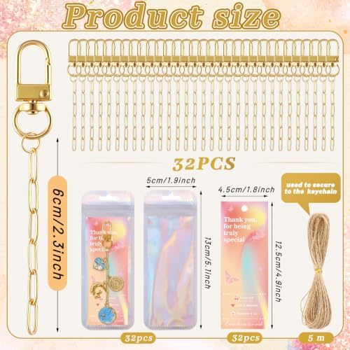 Wurosi 32pcs Paperclip Keychain Making Kit,Key Ring Swivel Snap Hook Chains
