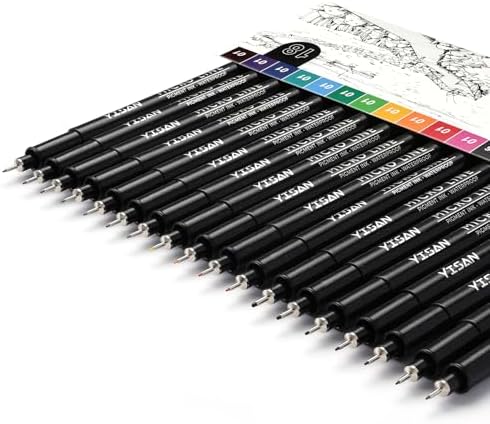 YISAN 18-Pack Colored Drawing Markers for Artists,Fineliner Pens,Micro-line Pens,11 Waterproof Archival Ink Colors Felt Tip & 7 Black,70344