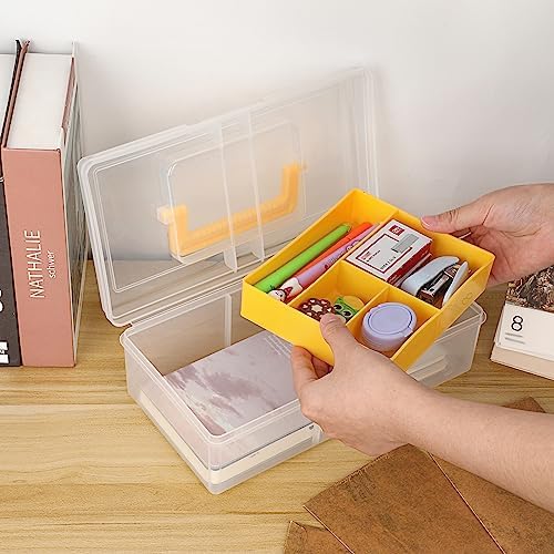 JUXYES Clear Art Craft Supply Storage Bin Sewing Box With Handle Lid