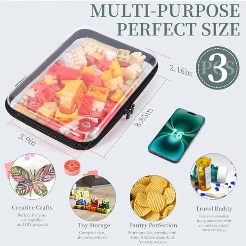 YOPCDJ 3 Pack Clear Hard Shell Zipper Case, Clear Zipper Pouches Waterproof Makeup Organizer & Travel Toiletry Bag, Plastic Pouch for Travel Office Storage, Black Medium Size