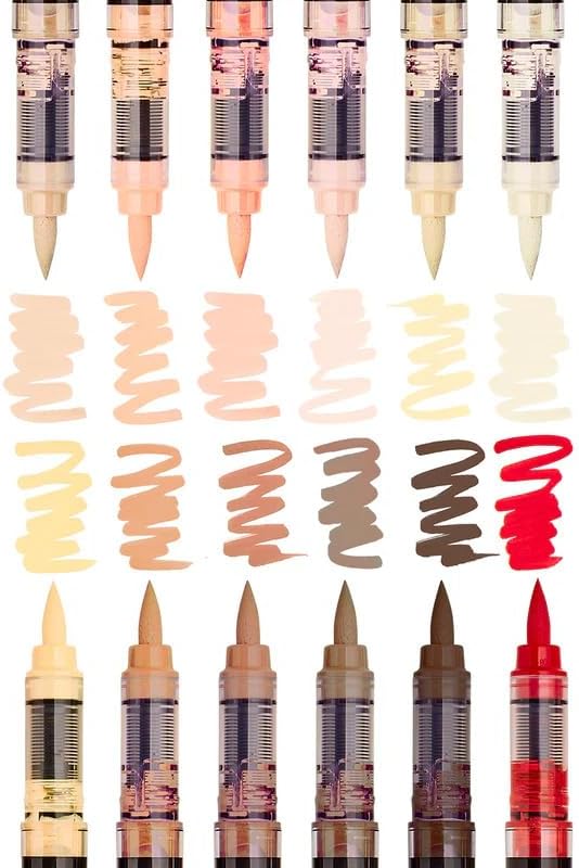 KINGART Acrylic Paint Markers Brush Tip, 12 Portrait Colors. Water-based, no-bleed, waterproof pens with automatic ink control for rock, egg, wood, fabric, glass & DIY crafts