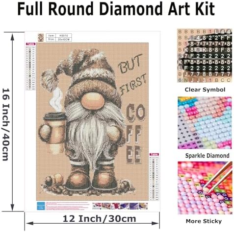 Gnome Diamond Art Kits for Adults, Gnome with Coffee Diamond Painting Kits