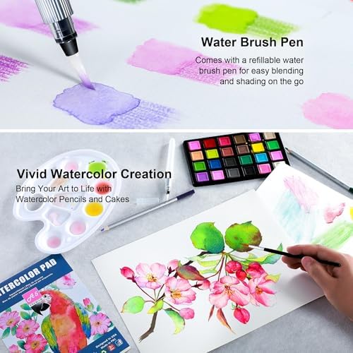 KALOUR 154PCS Artists Art Supplies - Drawing Kit with 6 Sketchbook,Tutorial,Coloring Paper - Graphite,Colored, Charcoal, Watercolor & Metallic Pencils - for Artists and Beginners