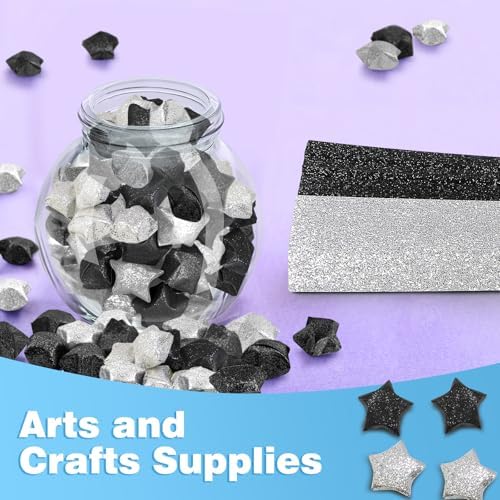 FoDau770 Glitter Star Paper Strips - 360 Sheet, Black & Silver Series