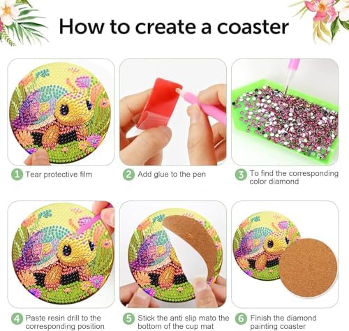8 Pcs Diamond Art Coasters Kit for Adult with Holder, Diamond Coaster 4x4in