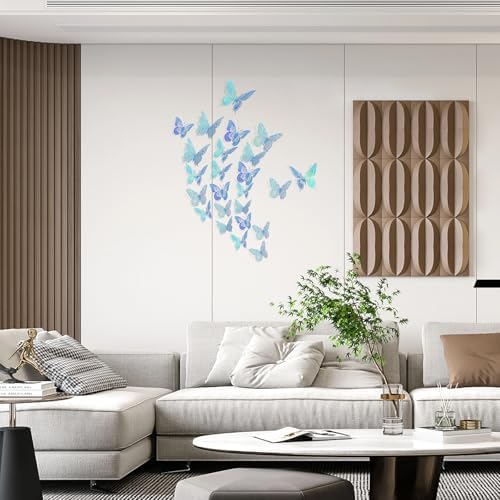 SAOROPEB 3D Butterfly Wall Decor 48 Pcs Laser Blue Butterfly Decorations | 4 Styles 3 Sizes, Butterfly Birthday Decorations Butterfly Party Decorations Cake Decorations, Removable Stickers