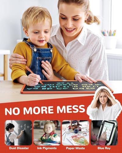 TEKFUN 12" LCD Writing Tablet for Kids Ages 5–8, Fun Drawing Board that Keeps Kids Busy Anywhere, Screen-Free Doodle Pad for Travel, Play & Everyday Use, Easy Gift Idea for Kids (Orange)