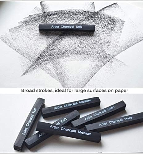 Artist Compressed Charcoal Stick Assorted Soft Medium Hard Artist Charcoal Medium for Drawing Sketching Shading, Art Supplies Sketch Kits Tools Pack of 6