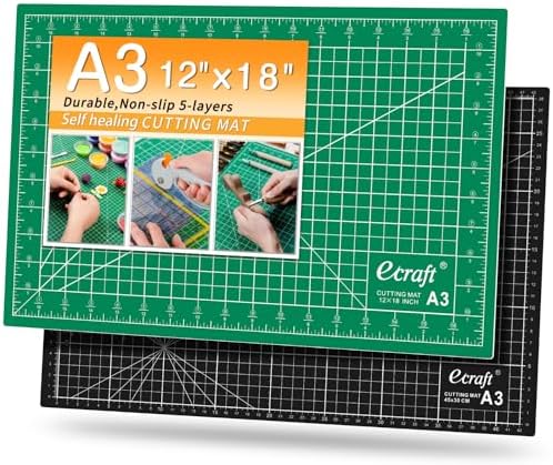 Ecraft Self-Healing Cutting Mat 12x18 Inch, Double-Sided 5-Ply Gridded Rotary Cutting Board, Non-Slip Surface for Sewing, Quilting & Crafts, Green/Black