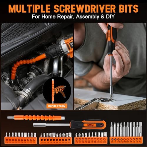 XOOL 313-Piece Home Tool Kit with 12V Cordless Drill, Toolbox with Drawer, All-in-One Tool Set for DIY, Home & Garage