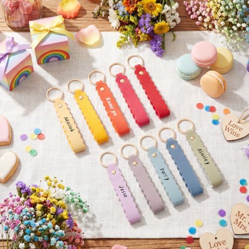 Scalloped PU Leather Keychain Blanks Laser Engraving