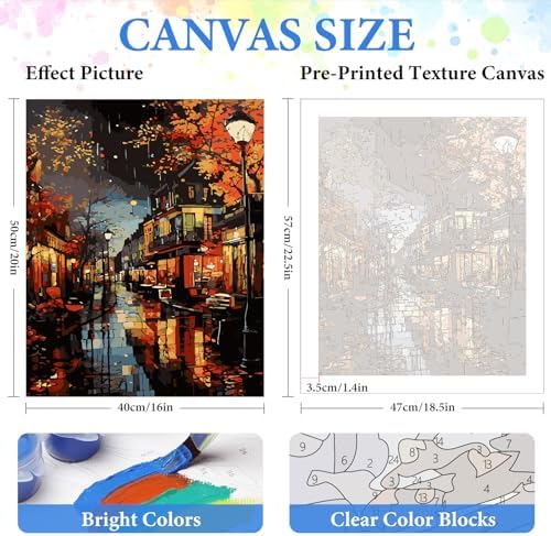 PRASIO Paint by Numbers Kit for Adults Beginner, Landscape Adult Paint by Numbers on Canvas, DIY Acrylic Watercolor Oil Paint by Number for Adults for Home Decor Gift 16x20 Inch