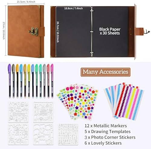 ZEEYUAN Journal Scrapbook Photo Album PU Leather Scrap Book Mothers's Day Gift for Mom Valentines Couples Gift Vintage Family Scrapbook Memory Couples Photo Book 60 Pages