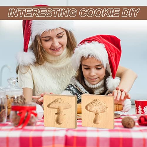 Meanplan Carved Wooden Cookie Mold, Baking Embossing Cookies Stamp Mold Cutter Funny 3D Heart Wood Rose Dessert Tools for Christmas Kitchen DIY Baking Tools(Mushroom)