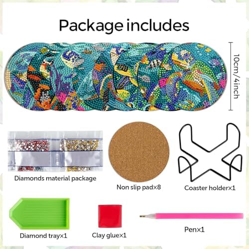 DOTSOPS 8 Pcs Ocean Diamond Art Coasters Kits for Adults with Holder 4 in