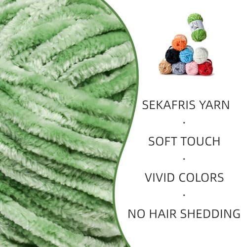 Chenille Crochet Avocado Green Yarn 2 Pack