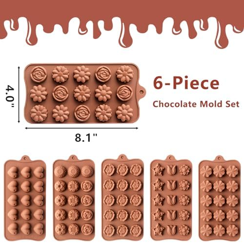 6 Pack Flower Shape Chocolate Candy Molds, Silicone Baking Molds