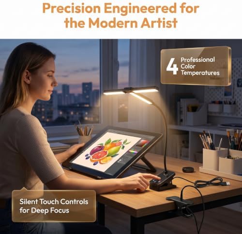 holoith 2 Pack 3 Head Foldable Clip On LED Easel Lamp for Artists