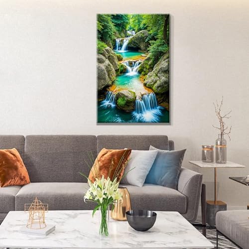 JOOZ Paint by Numbers Kit for Adults with Frame Waterfall 8x12 Inch