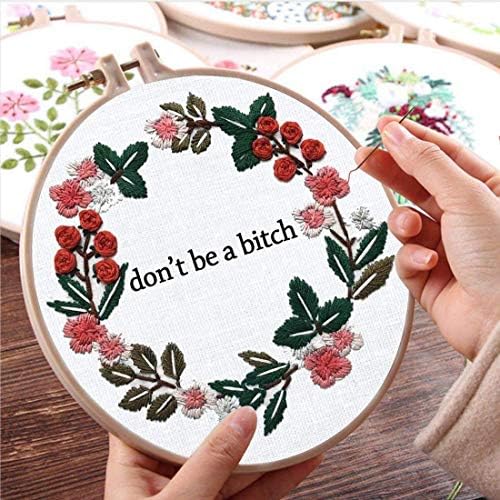 Louise Maelys Cross Stitch Kit Full Range DIY Floral Wreath with Funny Sayimg Embroidery Kit for Beginner