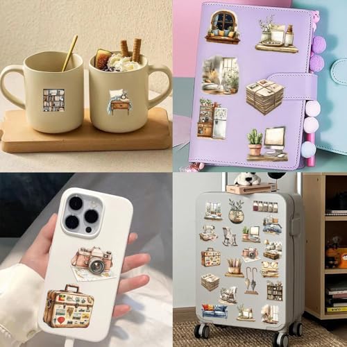 50Pcs Vintage Stickers,Waterproof Transparent PET Aesthetic Decorative Sticker Scrapbooking Supplies for Adult Card Making Letters Planner Journaling Junk Journal Water Bottles Art Craft,Retro Scene