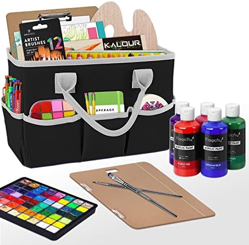 Desktop Tote and Stock Organizer, Teacher Helper Tote Bag Organization for Arts, Books, Stationery, Office Desk Organizer, Make-up Storage Tote with Handles for Travel, Black-Gray