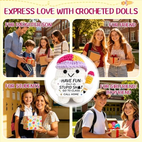 Funny Back to School Supplies for Girls Boys Handmade Crochet Doll Keychain