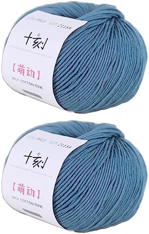 Fine Weight Knitted and Crocheted Cotton Yarn, 100% Long Staple Cotton Yarn, Baby Sports, 2 Packages of 100g/3.52oz (Per Skein 50g/162yards) - Blue Shadow