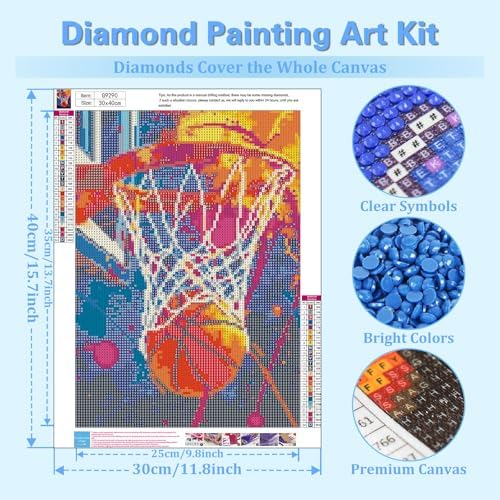 Reivworl Basketball Diamond Art Kits for Adults Beginner 12×16 inch