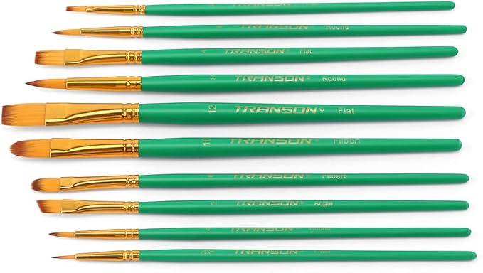 Transon 20pcs Artist Painting Brush Set for Acrylic Watercolor Gouache Hobby Craft Face Rock Painting Green
