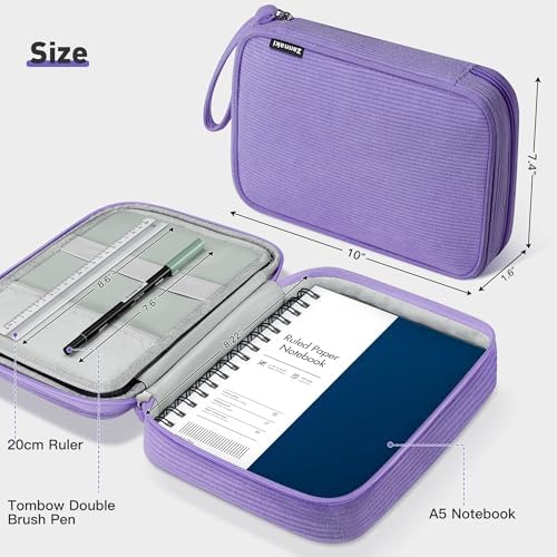Zannaki Large Capacity Pencil Pouch Organizer | Soft Corduroy Pencil Box for Girls Boys Teens | Cute Big Pen Bag with Multiple Zipper Pockets - Pencil Case Storage for Art Supplies & Stationery-Purple