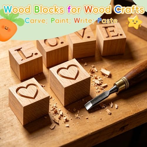 Cheardia 30 Pack 2 Inch Wooden Blocks for Crafts, Unfinished Wood Cubes Square Blank Block for Crafts Making, DIY Decor