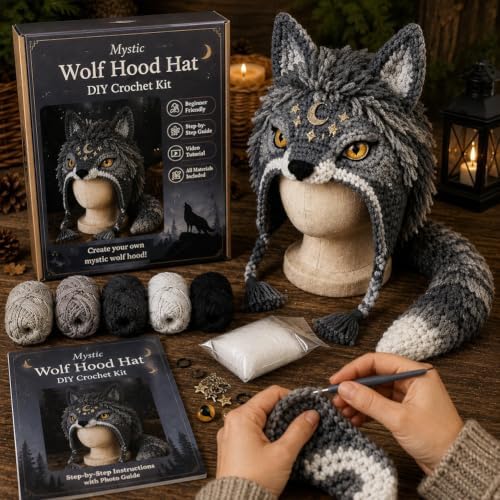 Fantasy Animal Hood Hat DIY Crochet Kit, Complete Crochet Starter Set