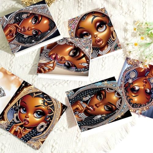 AiYuanzsh 6 Pcs 5D Diamond Painting Greeting Card Kits, Luxury Black Beauty Design DIY Diamond Art Greeting Cards with Envelopes, Handmade Rhinestone Cards for Adults Birthday & Festival Celebration