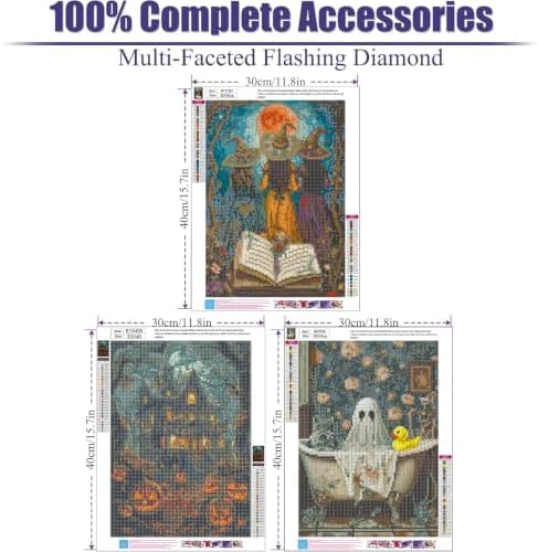 3 Pack Halloween Diamond Art Kits for Adults,Diamond Painting Kits 12x16 In