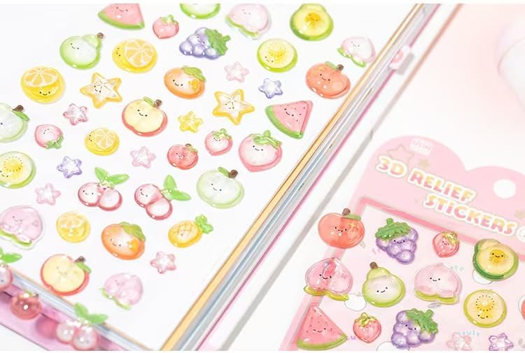 3D Puffy Stickers, Kawaii Resin Decorative Stickers for Phone Case, Notebook, Scrapbooking (Style-Fruit)