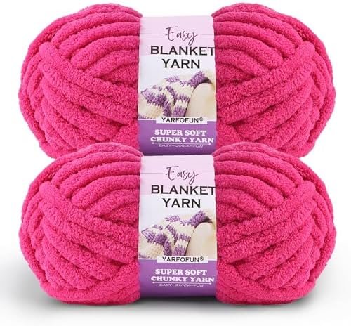 2 Pack Chunky Chenille Yarn for Crocheting Hand Knitting,Soft Thick Bulky Chunky Fluffy Plush Velvet Crochet Blanket Yarn for Crocheting Baby Blankets/DIY Crafts/Home Decor 2 * 100g(Hot Pink)