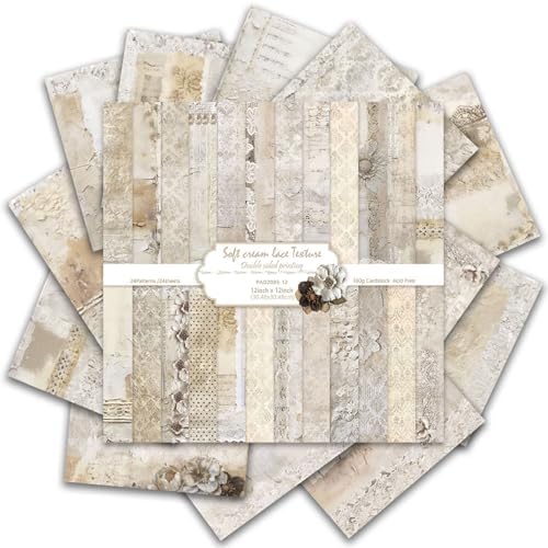 Vintage Scrapbook Paper 12 ×12 - 24Sheets Double-Sided Pattern Decorative Paper | Scrapbook Supplies & Card Making Supplies for DIY Crafts Art Journaling Photo Album Decor (Beige)